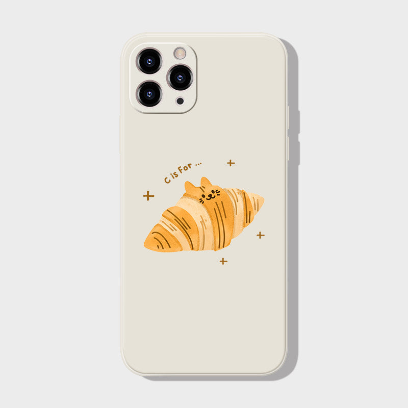 Croissant Cat Phone Case  Cute Kawaii Pastry Kitty Soft Silicone Cover