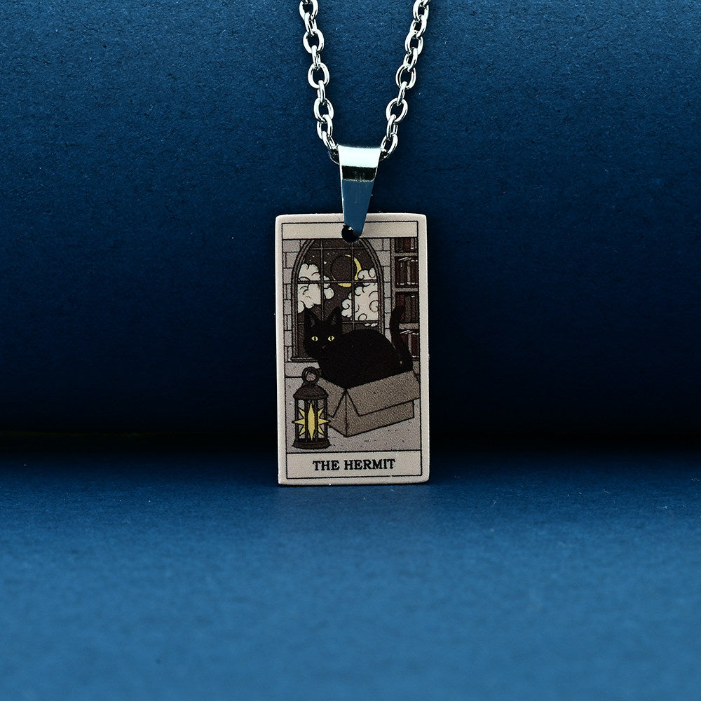 Vintage Cat Tarot Card Pendant Necklace