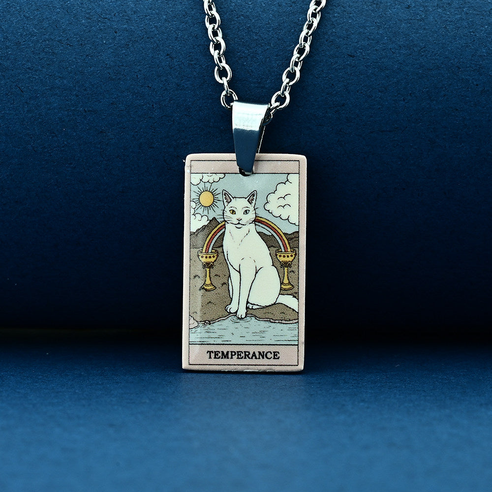 Vintage Cat Tarot Card Pendant Necklace