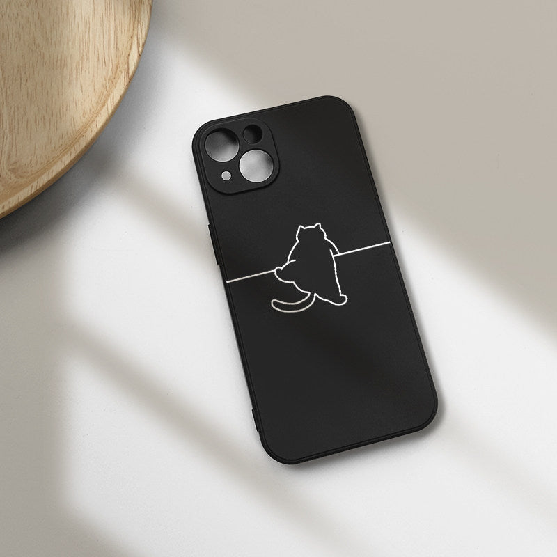 Minimal Line Art Cat Phone Case  Cute Aesthetic Soft Silicone Cover