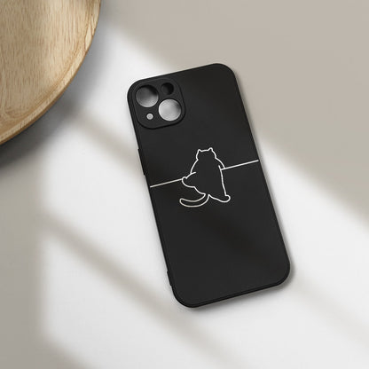 Minimal Line Art Cat Phone Case  Cute Aesthetic Soft Silicone Cover