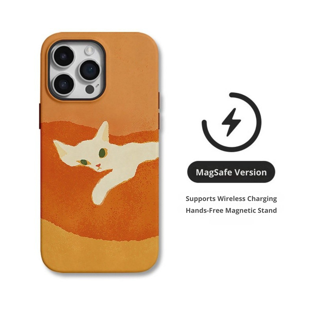 Lazy White Cat Illustration Phone Case