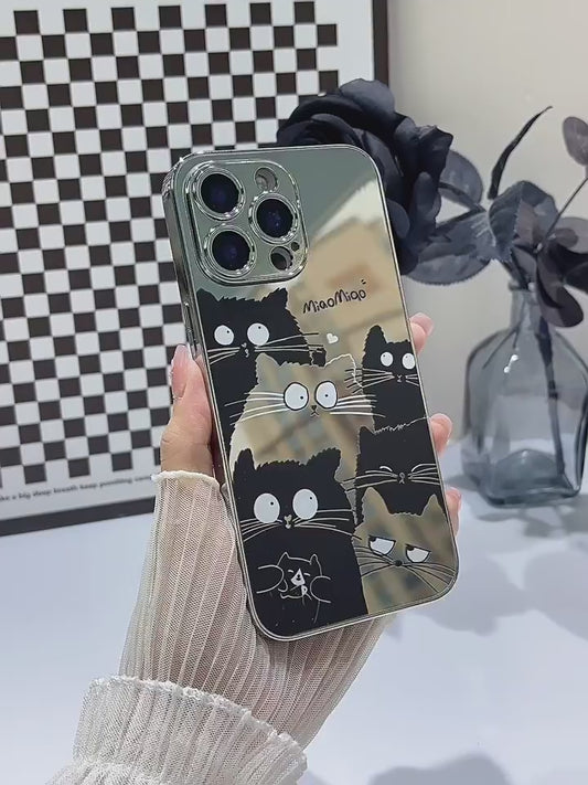 Silver Frame Cut-Out Cat Mirror Case