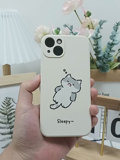 Sleepy Cat iPhone Case – Cute Cozy Aesthetic Silicone Phone Cover