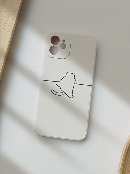Minimal Line Art Cat Phone Case  Cute Aesthetic Soft Silicone Cover